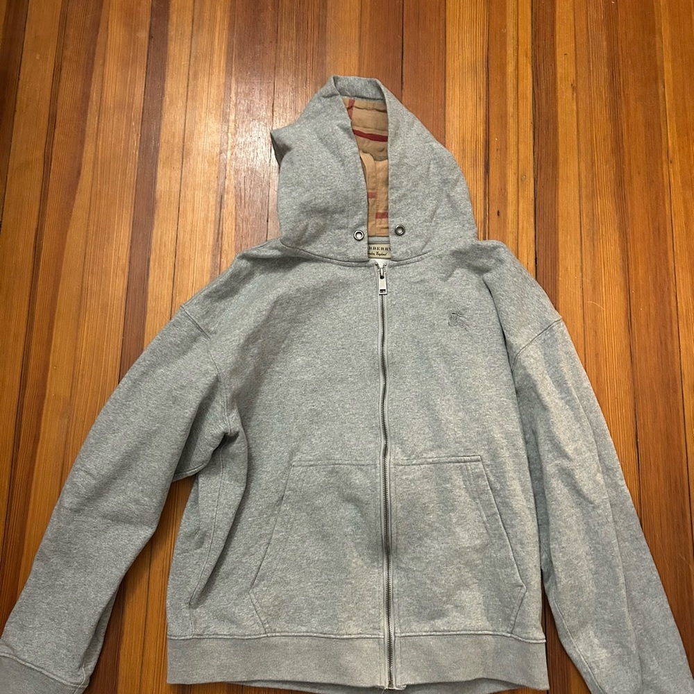 Burberry Gray Hoodie with Iconic Check Lining